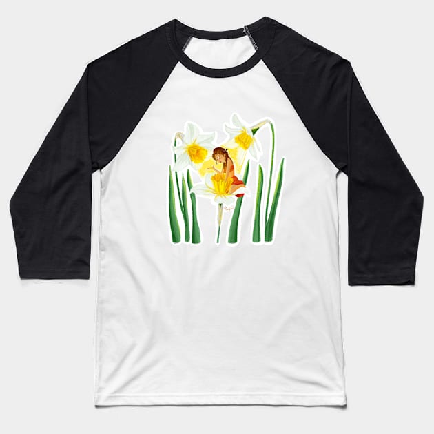 Daffodil Girl Baseball T-Shirt by LeilaCharaf